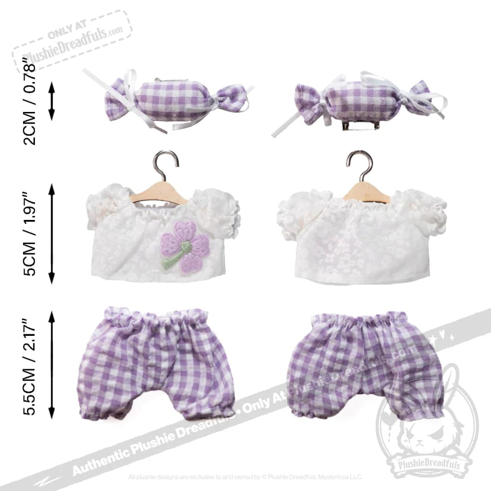Mini Plush Outfit - Lilac Gingham Pants Ensemble - Image 3