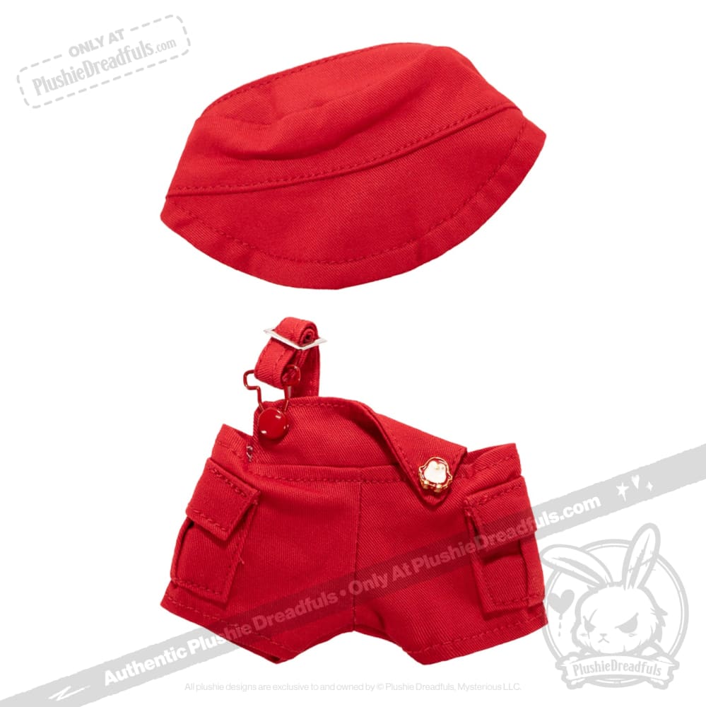 Mini Plush Outfit - Red off the Shoulder Overalls - Image 5