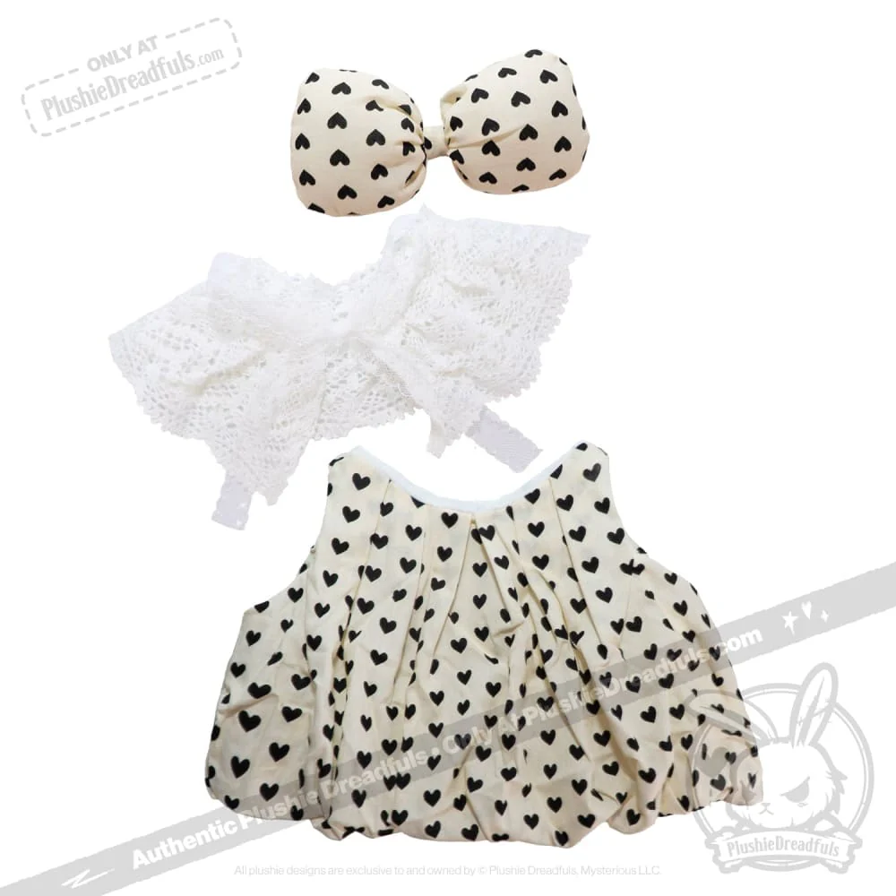 Plush Outfit -Cream with Black Hearts Dress - Image 3
