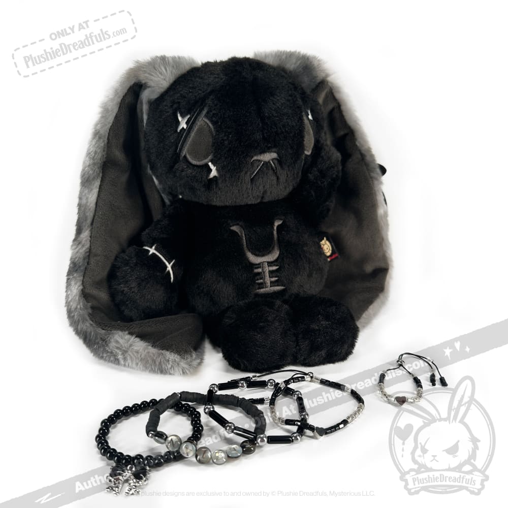 Plushie Dreadfuls -Black Anxiety Rabbit Stacking Friendship Bracelet - Image 5