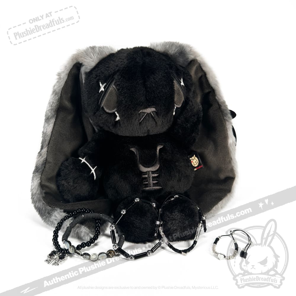 Plushie Dreadfuls -Black Anxiety Rabbit Stacking Friendship Bracelet - Image 6