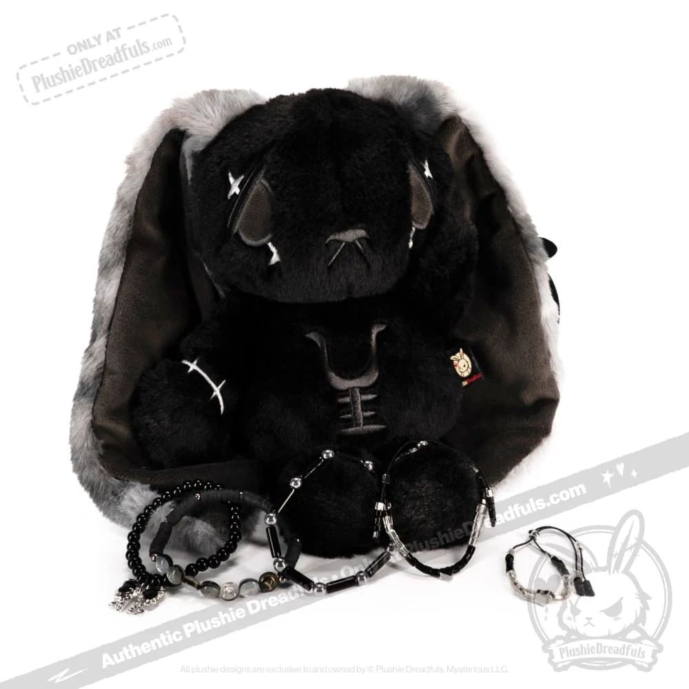 Plushie Dreadfuls -Black Anxiety Rabbit Stacking Friendship Bracelet - Image 8