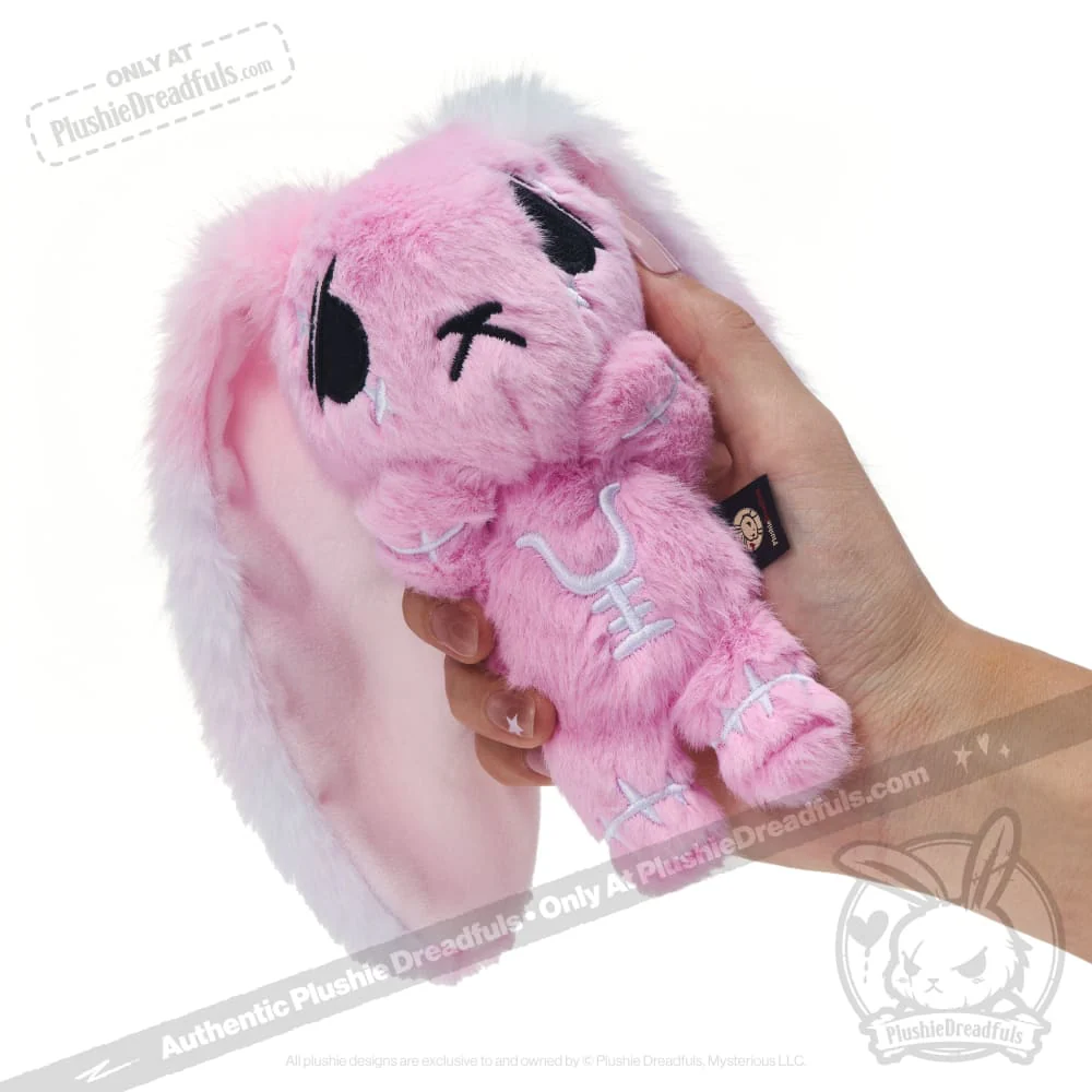 Plushie Dreadfuls - Pink Anxiety Rabbit Plush Keychain Accessory - Image 3