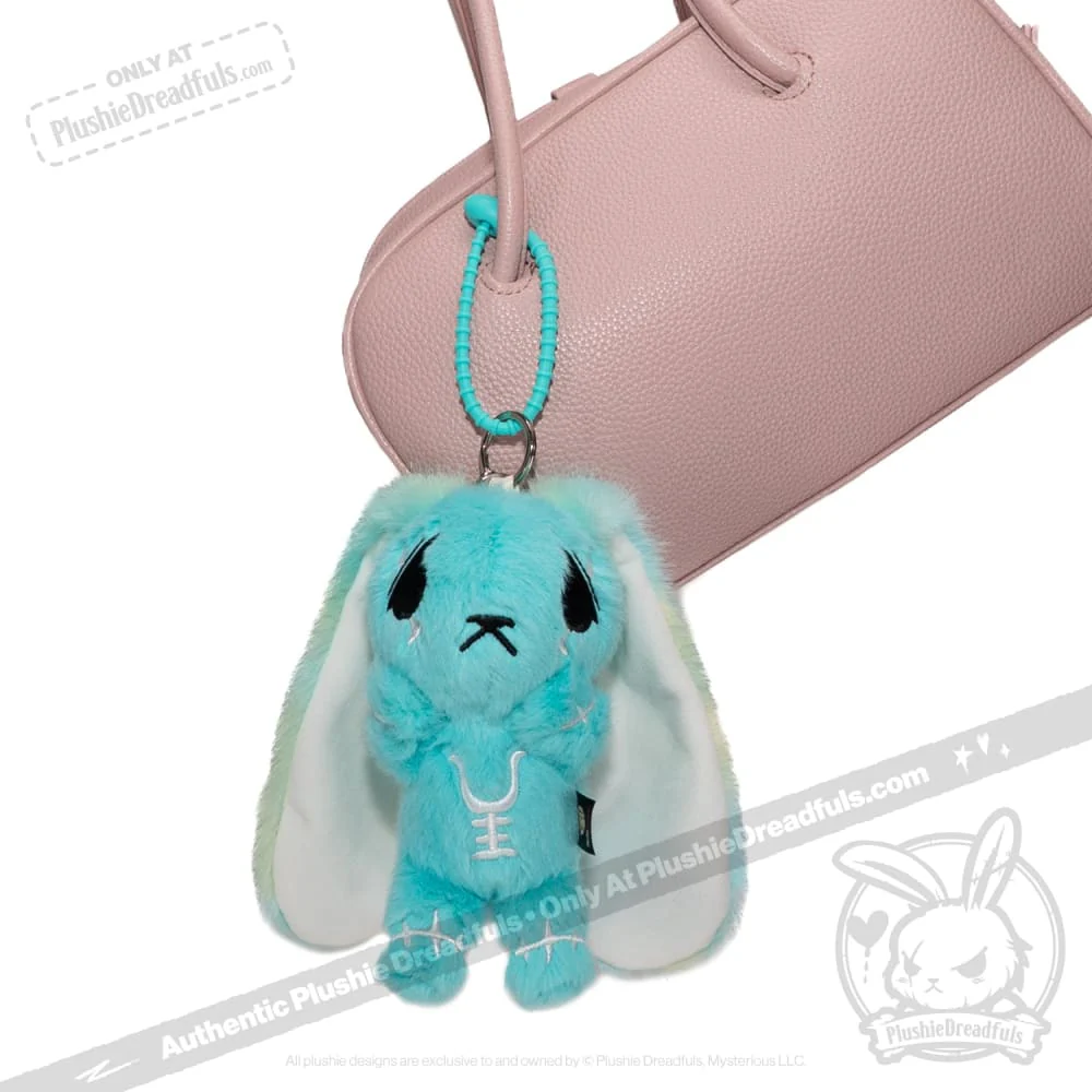 Plushie Dreadfuls -Teal Anxiety Rabbit Plush Keychain Accessory - Image 7